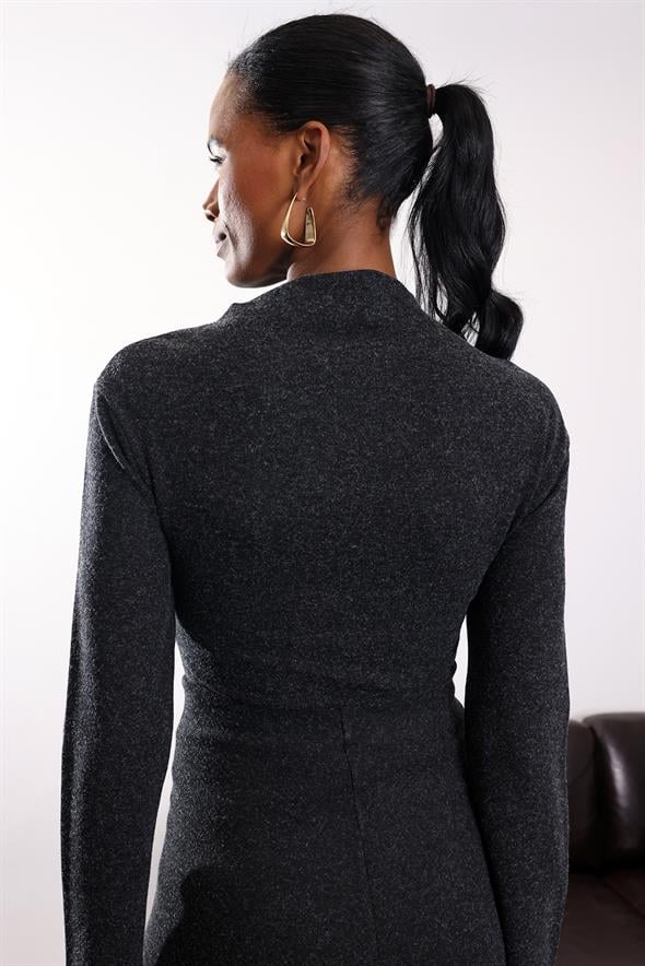 Antrasit Drape Detaylı Bluz 17286