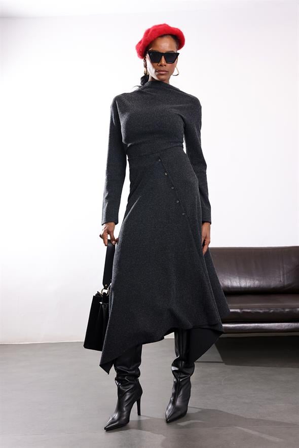 Antrasit Drape Detaylı Bluz 17286
