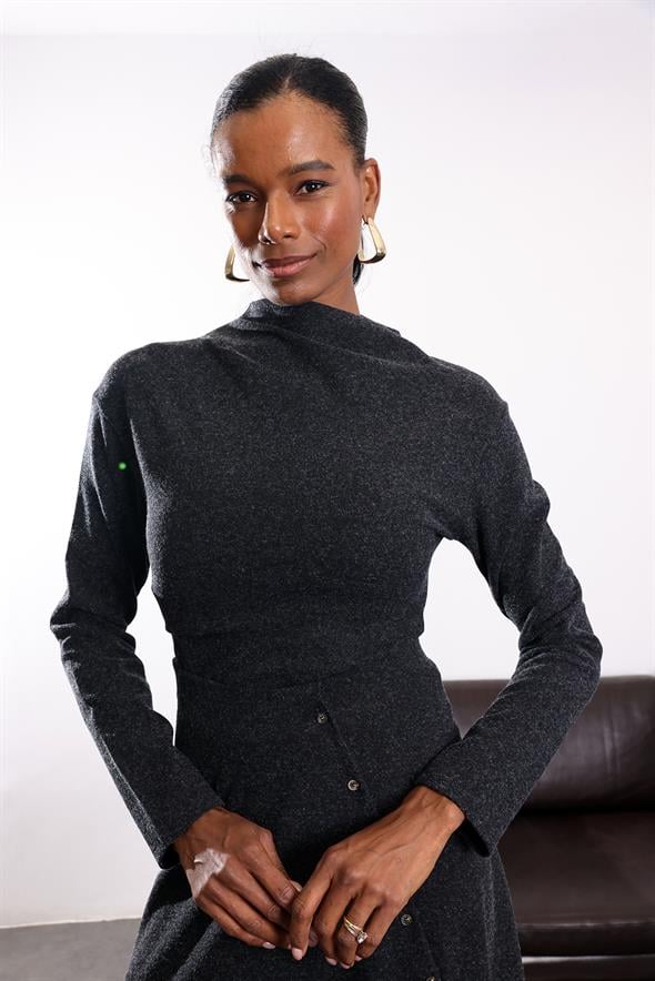 Antrasit Drape Detaylı Bluz 17286