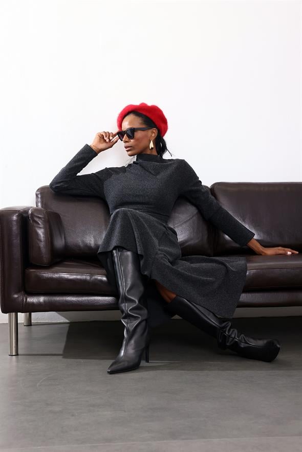 Antrasit Drape Detaylı Bluz 17286