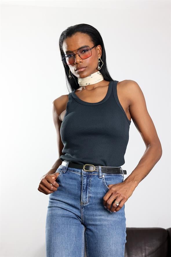 Antrasit Fitilli Halter Yaka Atlet 