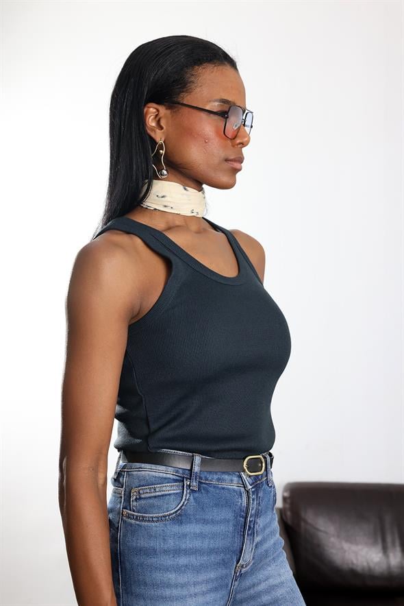 Antrasit Fitilli Halter Yaka Atlet 