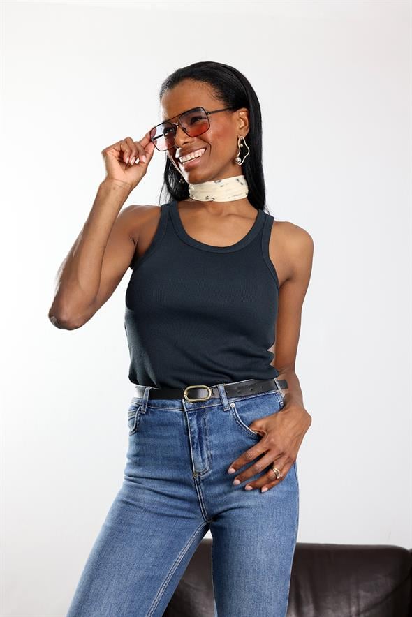 Antrasit Fitilli Halter Yaka Atlet 