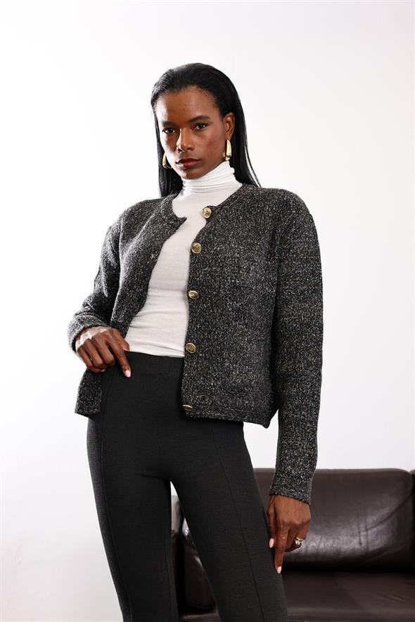 Antrasit Gold Düğme Detaylı Hırka 251067