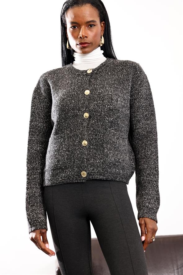 Antrasit Gold Düğme Detaylı Hırka 251067