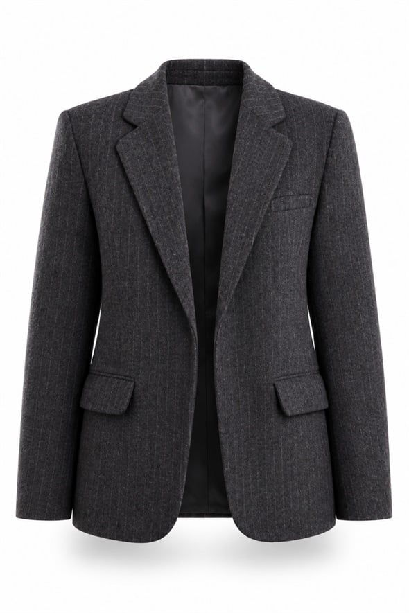 Antrasit Kemerli Yün Karışımlı  Blazer Ceket 9634
