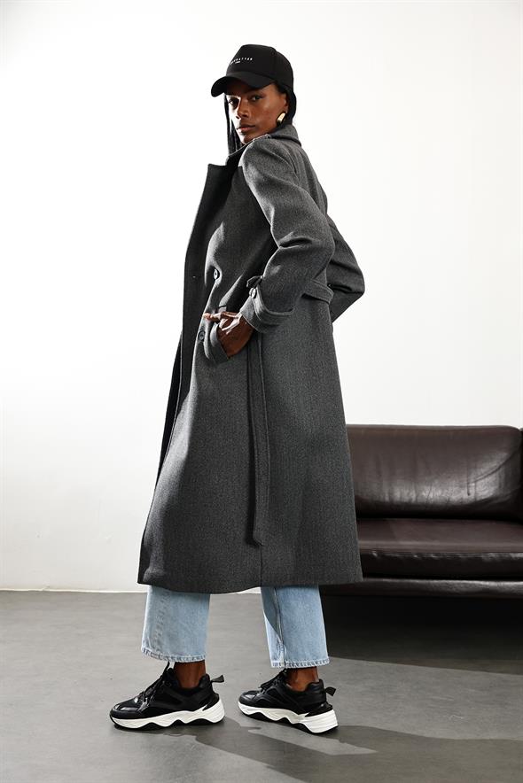 Antrasit Kruvaze Kaşe Palto D99618