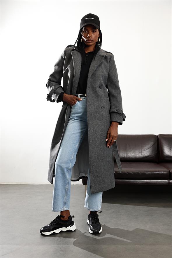 Antrasit Kruvaze Kaşe Palto D99618