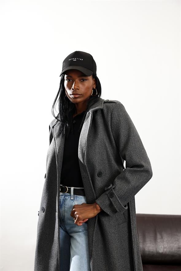 Antrasit Kruvaze Kaşe Palto D99618