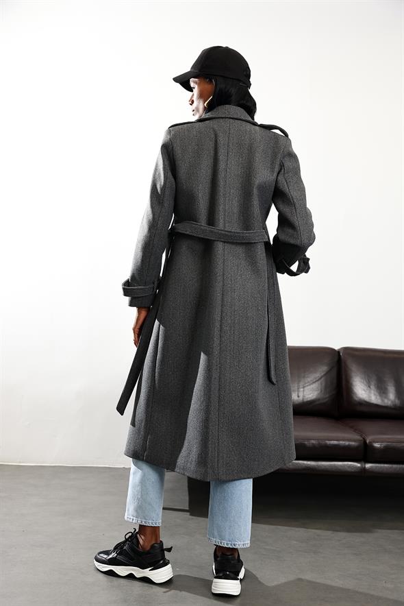 Antrasit Kruvaze Kaşe Palto D99618