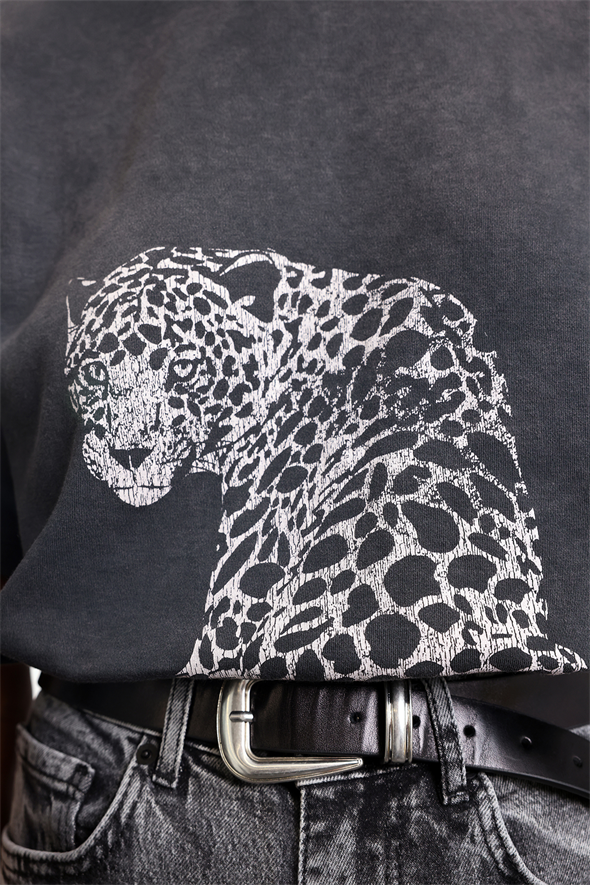 Antrasit Leopar Baskılı Tshirt 18111