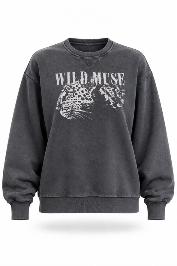 Antrasit Wild Muse Baskılı Sweatshirt 19106