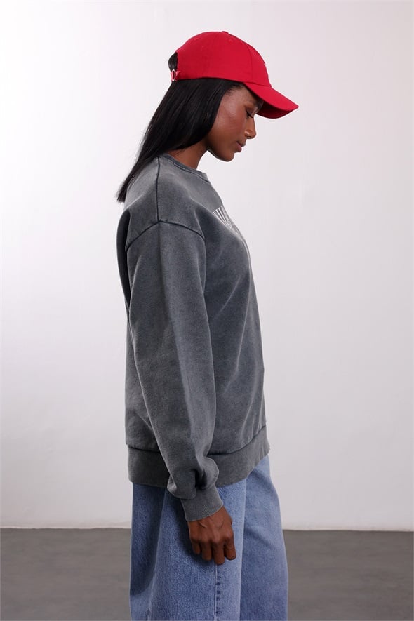 Antrasit Wild Muse Baskılı Sweatshirt 19106