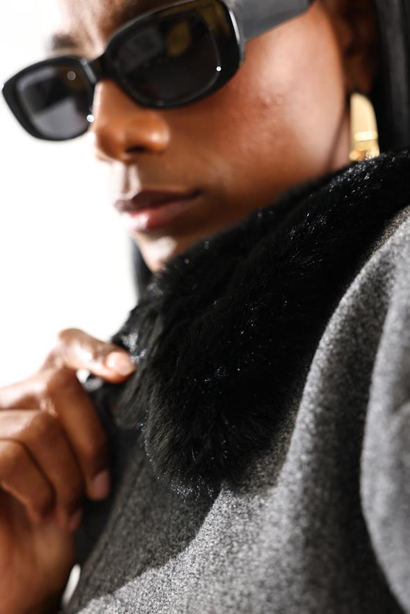 Antrasit Yakası Kürklü Bomber Ceket D99709