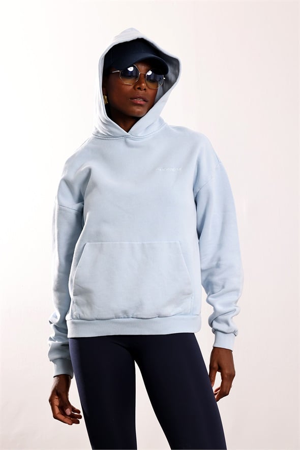 Bebe Mavi Heavens Yazılı Kapüşonlu Sweatshirt 10034