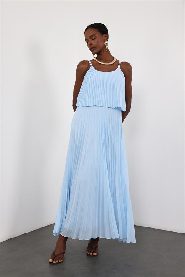 Bebe Mavi Piliseli Şifon Elbise 00778