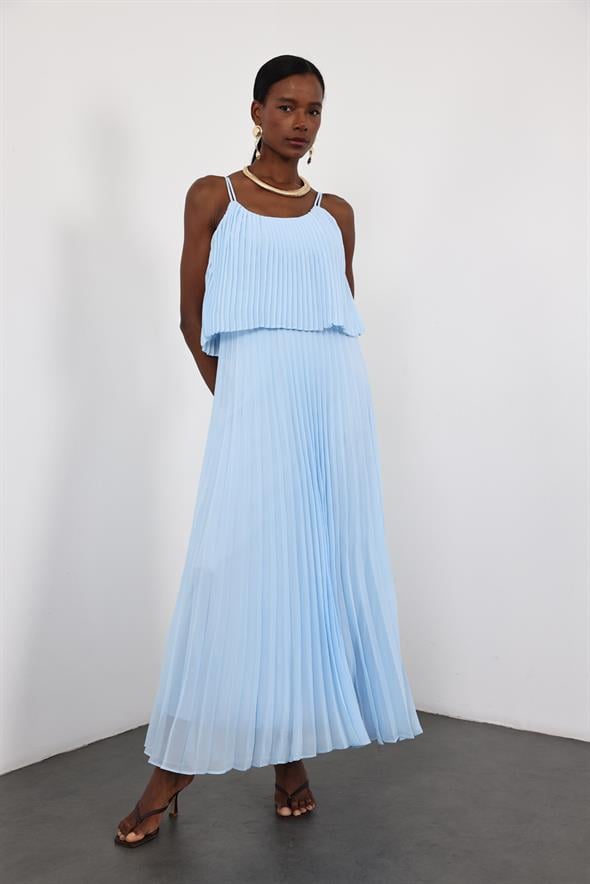 Bebe Mavi Piliseli Şifon Elbise 00778