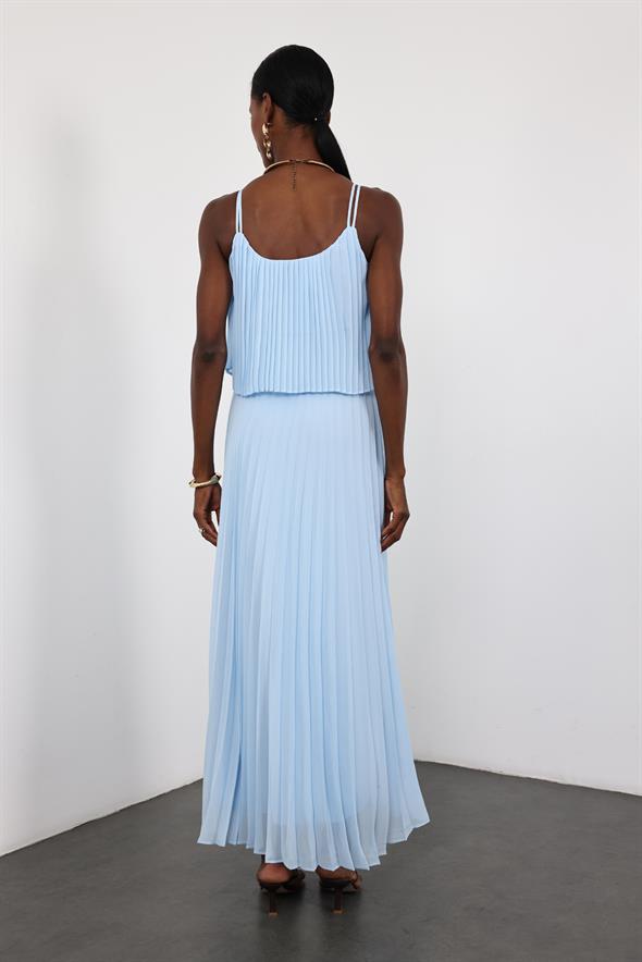 Bebe Mavi Piliseli Şifon Elbise 00778