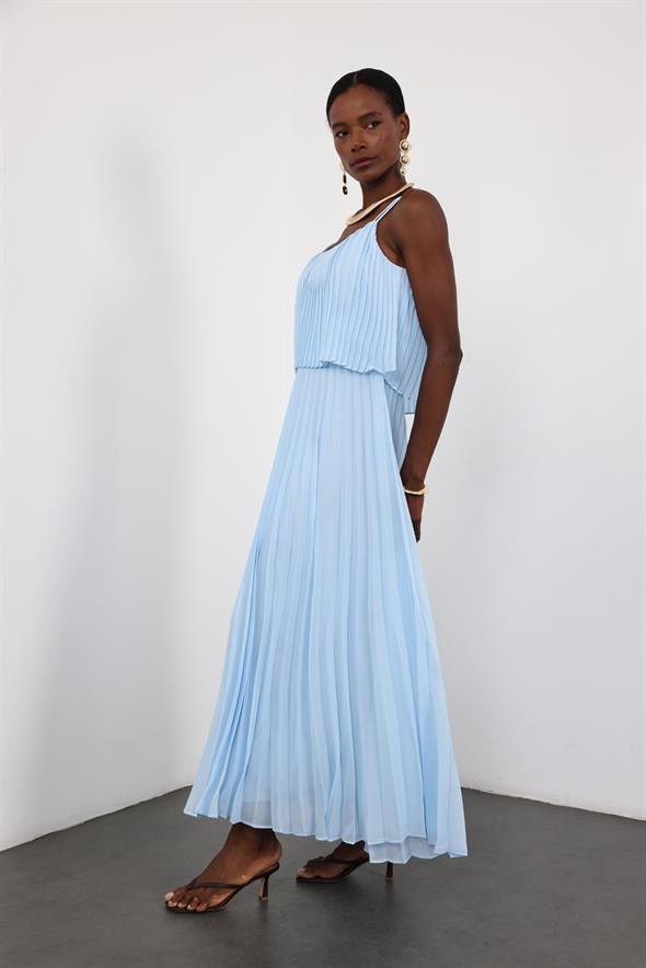 Bebe Mavi Piliseli Şifon Elbise 00778