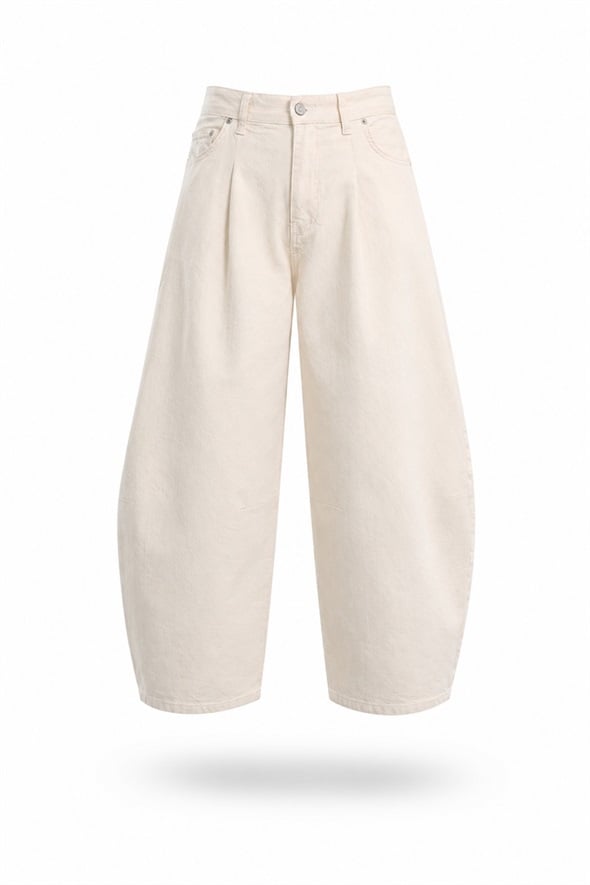 Bej Barrel Kesim Jean 3671