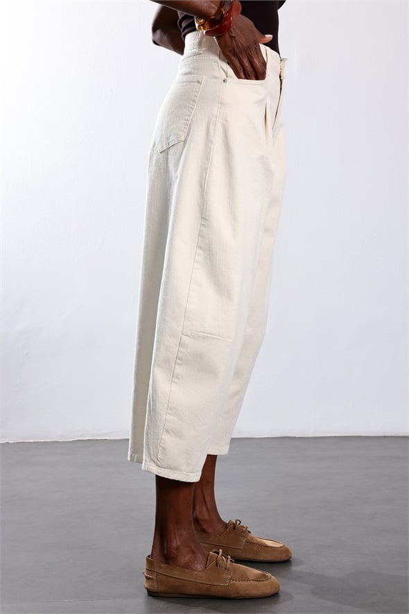 Bej Barrel Kesim Jean 3671