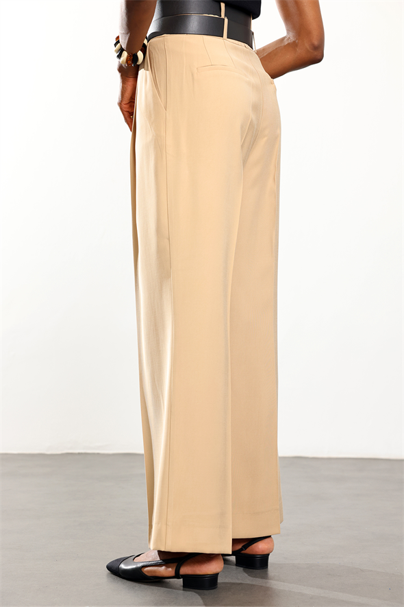 Bej Çift Kemerli Rahat Kesim Pantolon 1450