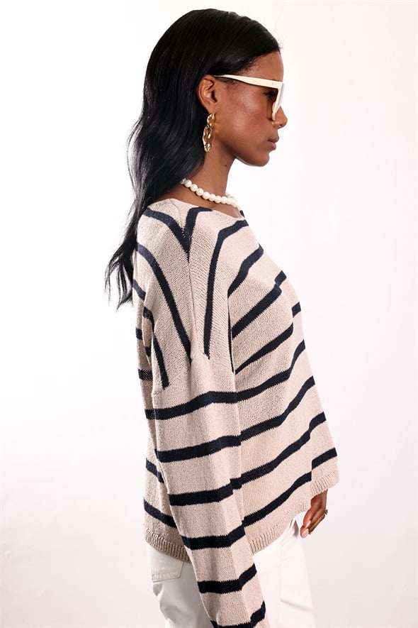 Bej Çizgili Merserize Triko 261043