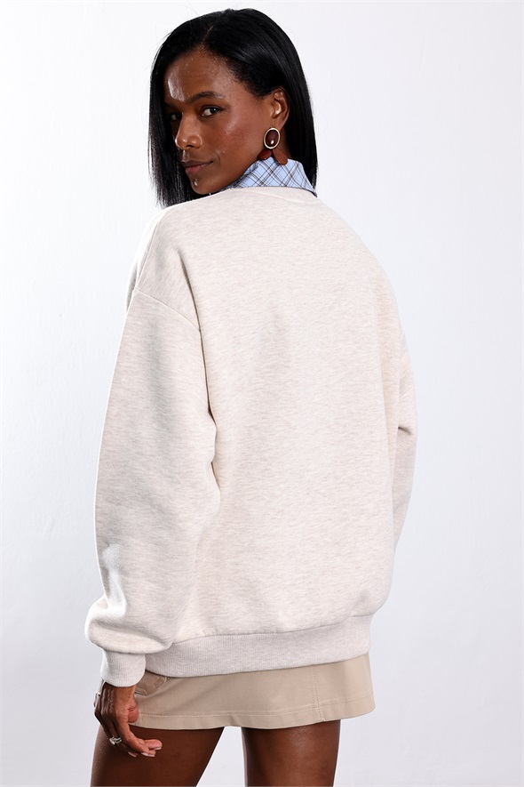 Bej Dusty Freedom Baskılı Sweatshirt 02764