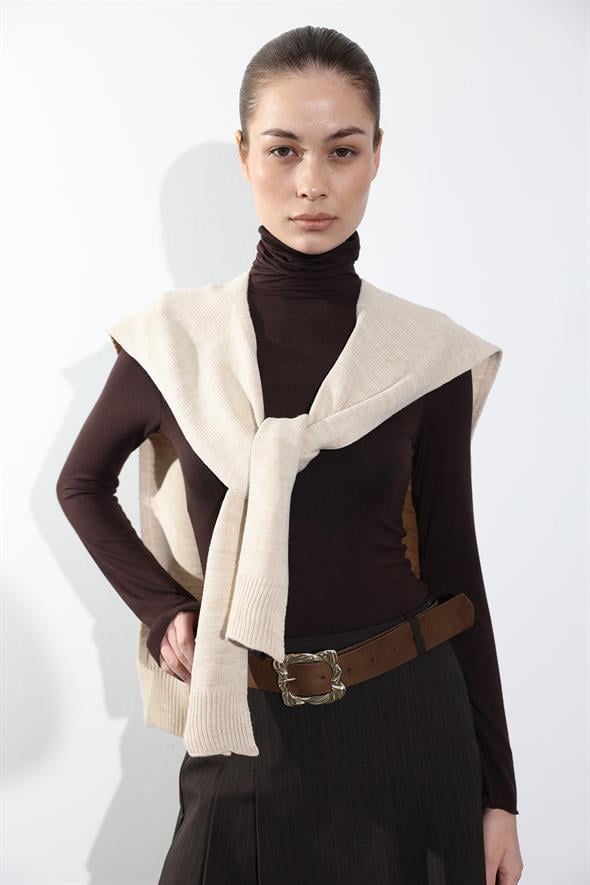 Bej Kare Parçalı Atkı HRK01