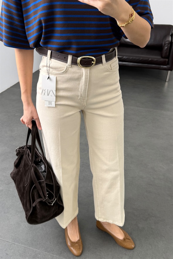 Bej Kemerli Flare Jean 
