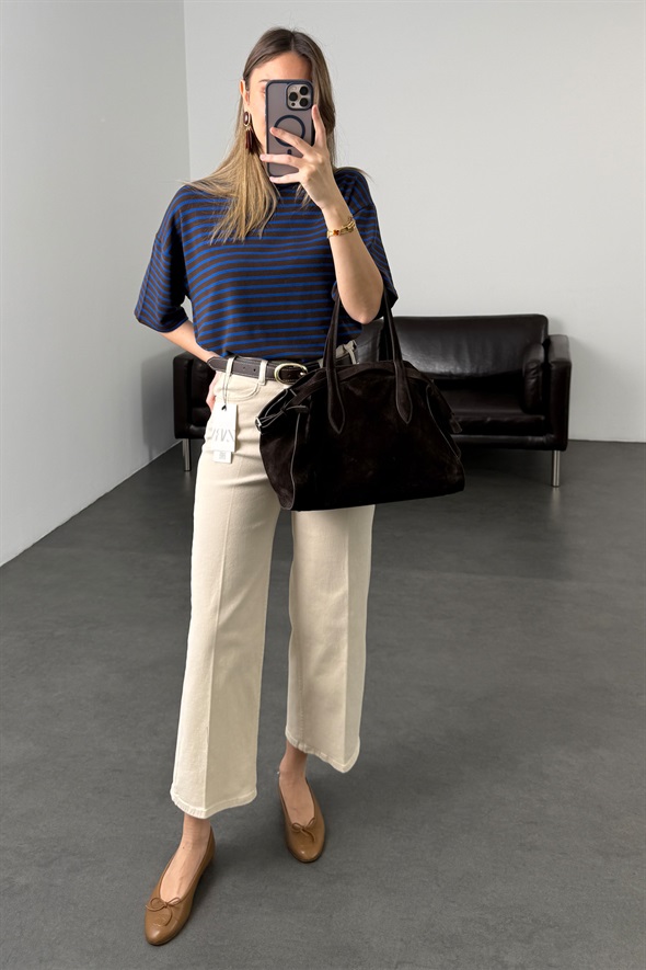Bej Kemerli Flare Jean 