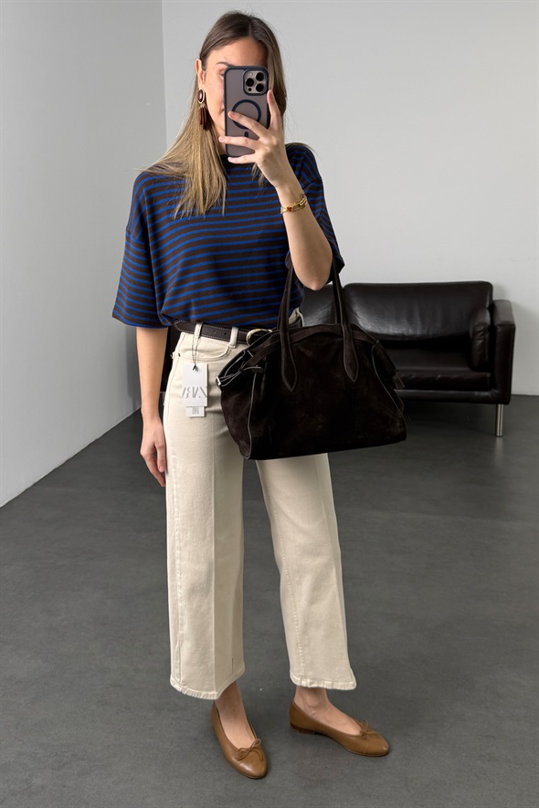 Bej Kemerli Flare Jean 