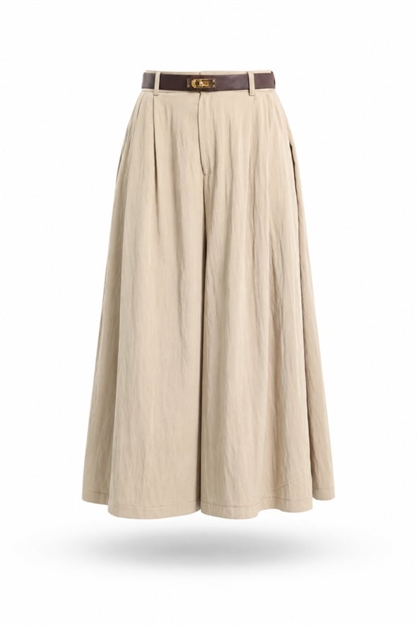 Bej Kemerli Pileli Pantolon 51419