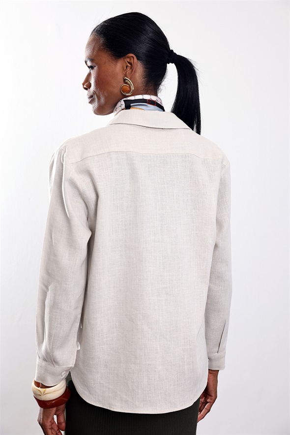 Bej Keten Karışımlı Gömlek 4165