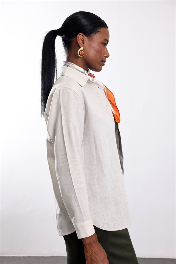 Bej Keten Karışımlı Gömlek 4165