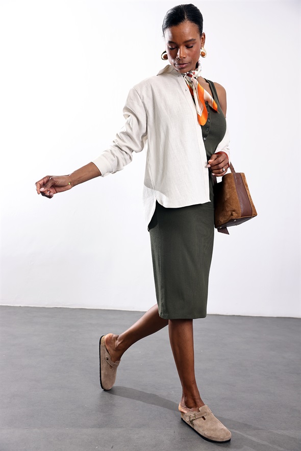 Bej Keten Karışımlı Gömlek 4165