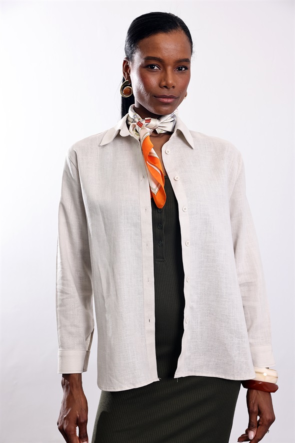 Bej Keten Karışımlı Gömlek 4165