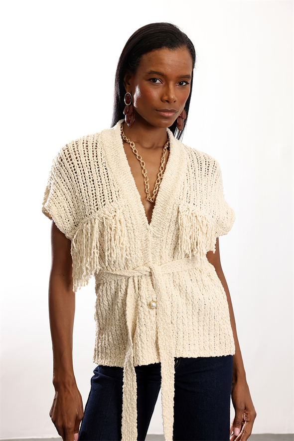 Bej Kuşaklı Merserize Hırka 2594