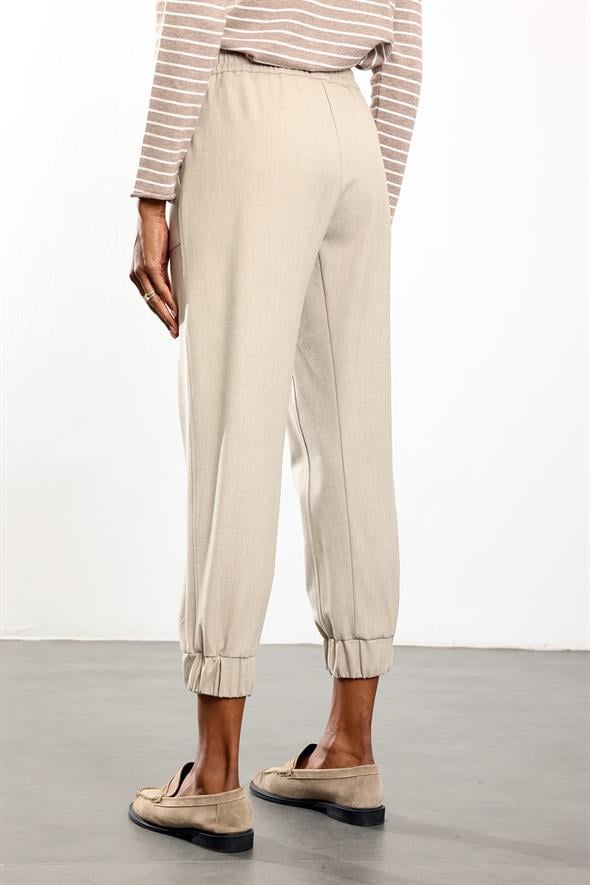 Bej Lastikli Paça Joggıng Pantolon 