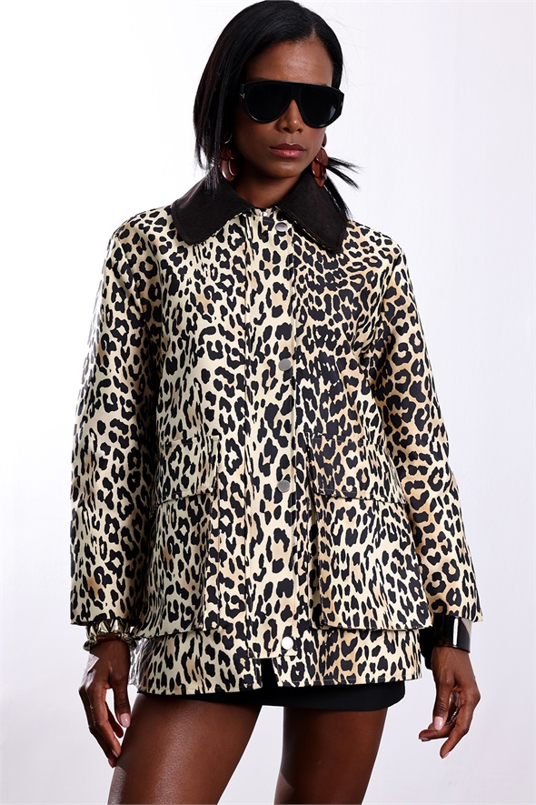 Bej Leopar Desenli Ceket 4923