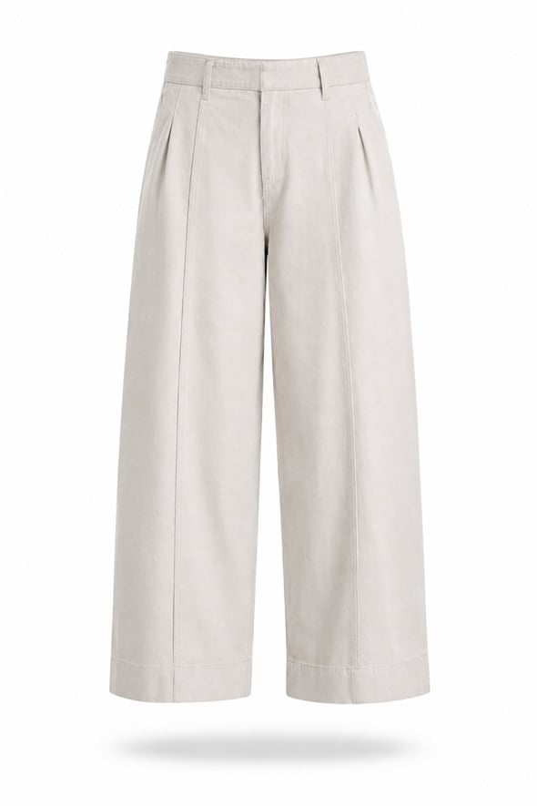Bej Ön Dikiş Detaylı Geniş Paça Pantolon 031726