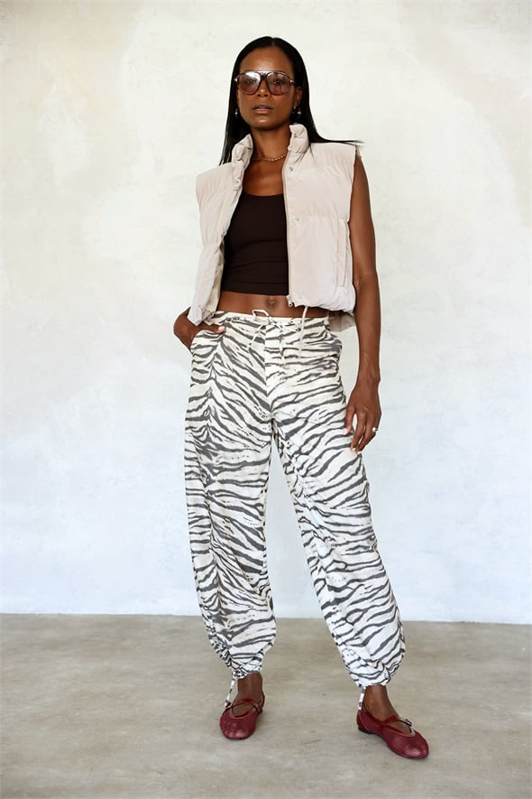 Bej Zebra Desenli Pantolon 19005