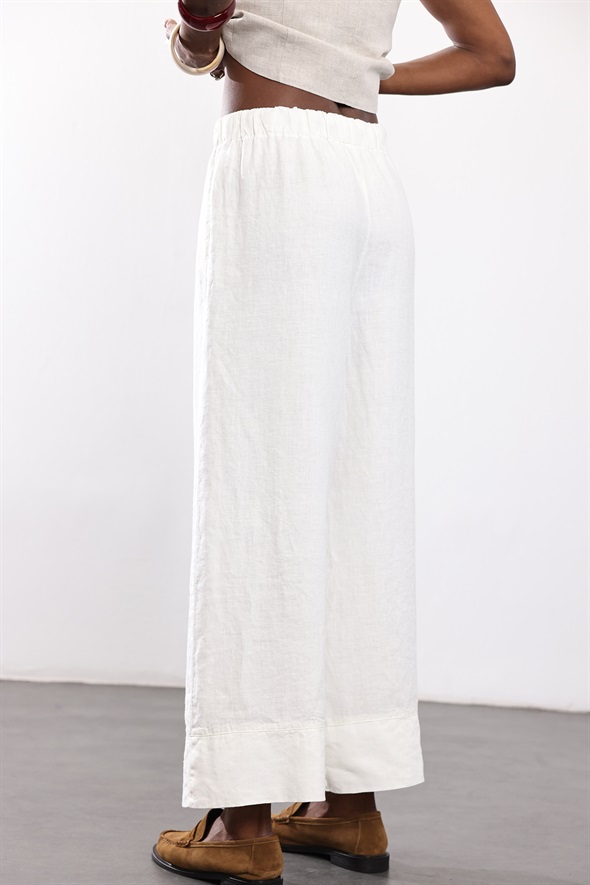Beyaz %100 Keten Lino Pantolon 