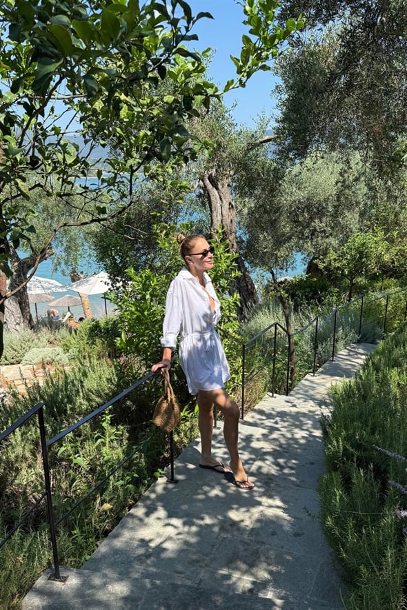 Beyaz %100 Pamuk Beach Gömlek Elbise 