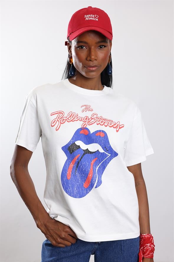 Beyaz Baskılı Oversize Tişört 