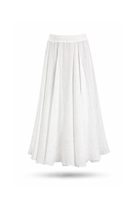 Beyaz Beli Lastikli Maxi Etek 39606