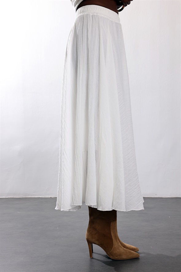 Beyaz Beli Lastikli Maxi Etek 39606
