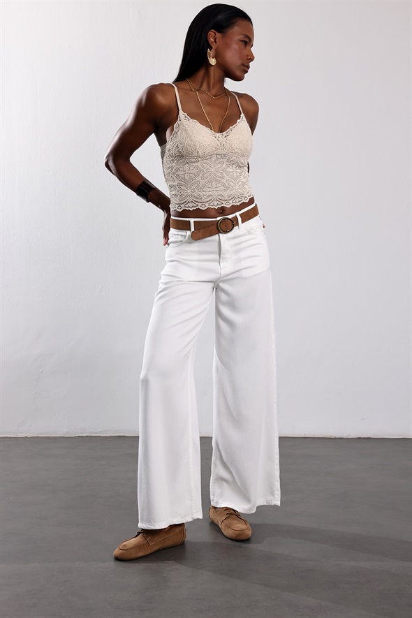 Beyaz Beli Lastikli Tensel Jean 