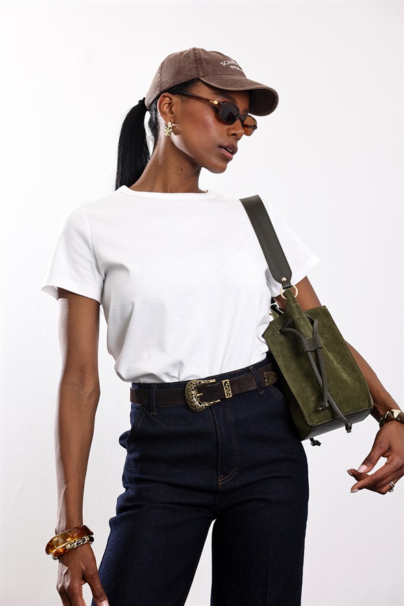 Beyaz Bisiklet Yaka Basic Tişört 17578