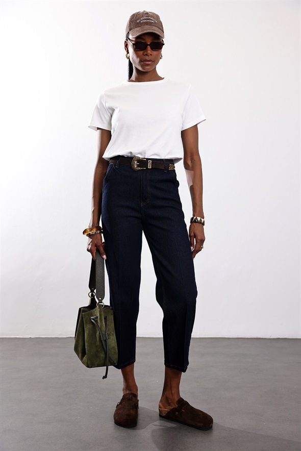 Beyaz Bisiklet Yaka Basic Tişört 17578